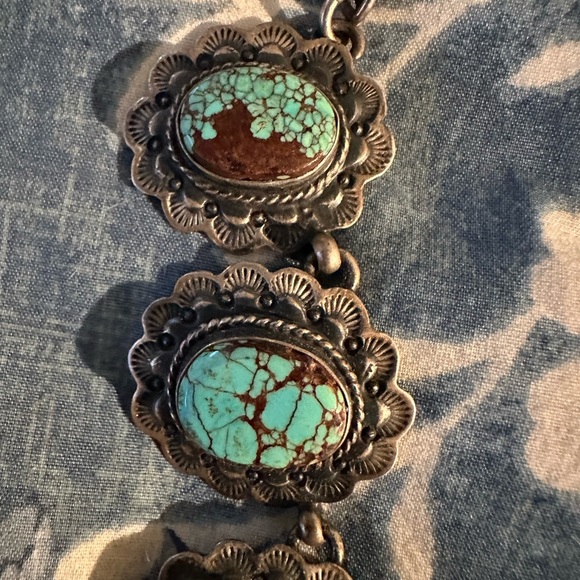 Turquoise #8 giant sterling silver signed statement necklace squash Rodeo NFR - Picture 16 of 16